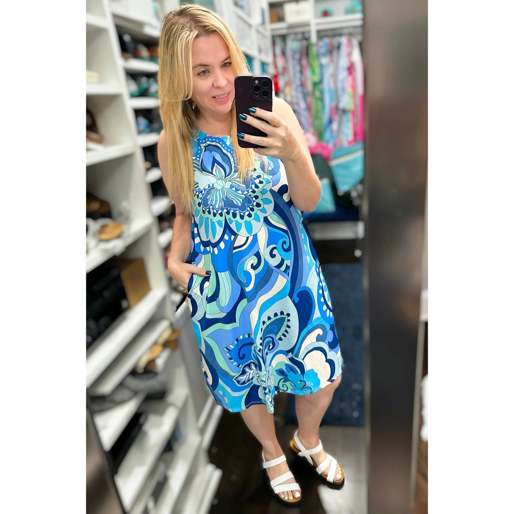 Large Retro Floral Print Sleeveless Tank Swing Dress